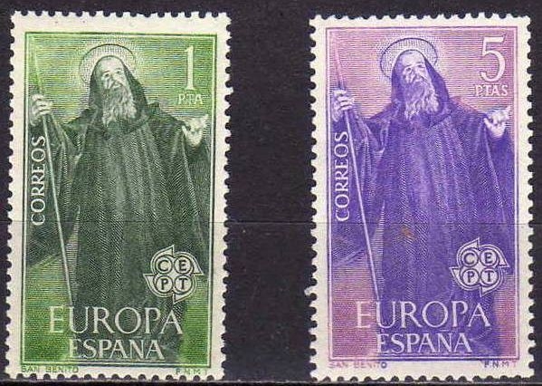 ESPAÑA 1965 1675/6 Sellos Nuevos Europa-CEPT San Benito Patrón de Europa Espana Spain Espagne Spagna Spanje Spanien 