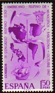 ESPAÑA 1967 1818 Sello ** IV Congreso Hispano Luso Americano Filipino de Municipios Espana Spain Espagne Spagna Spanje Spanien 