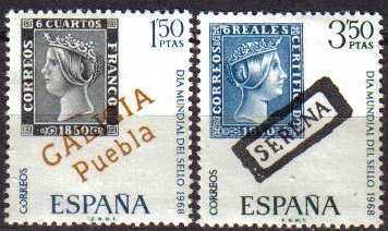 ESPAÑA 1968 1869/70 Sellos Nuevos Dia Mundial del Sello Galicia Puebla Serena Badajoz Pruebas Prefilatelicas 