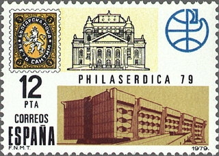 z vendido ESPAÑA 1979 2524 Sello ** MNH Exposición Filatélica Mundial Philaserdica´79. Primer sello búlgaro, emblema y sede de la exposición Espana Spain Espagne Spagna Spanje Spanien 