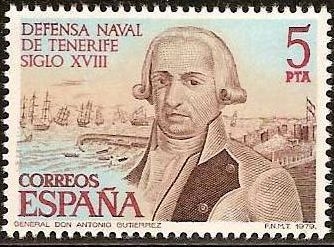 z vendido ESPAÑA 1979 2536 Sello ** MNH Defensa Naval de Tenerife Antonio Gutierrez Espana Spain Espagne Spagna Spanje Spanien 
