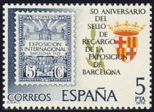 z vendido ESPAÑA 1979 2549 Sello Nuevo 50 Aniversario del sello de Recargo de la Exposición de Barcelona. Primer de Recargo Espana Spain Espagne Spagna Spanje Spanien 