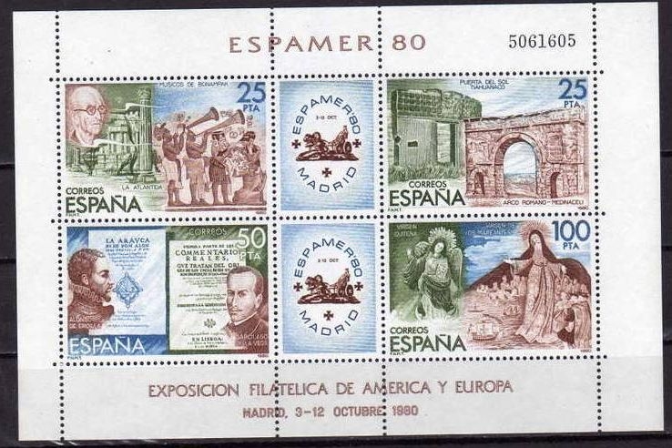 ESPAÑA 1980 2583 Sellos Nuevos HB Exposición Filatelica de America y Europa Espamer 80 YvertB27 Espana Spain Espagne Spagna Spanje Spanien 