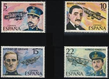 ESPAÑA 1980 2595/8 Sellos Nuevos Pioneros aviación Pedro Vives, Benito Loygorri, Alfonso de Orleans y Alfredo Kindelan Yv2229/2 ** MNH Espana Spain Espagne Spagna Spanje Spanien 