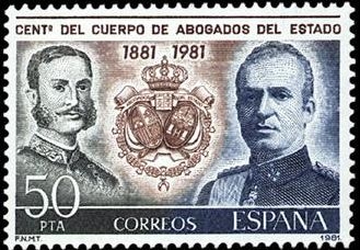 ESPAÑA 1981 2624 Sello Nuevo Centenario del Cuerpo de Abogados del Estado Alfonso XII y Juan Carlos I Yvert2252 Scott2245 Espana Spain Espagne Spagna Spanje Spanien 