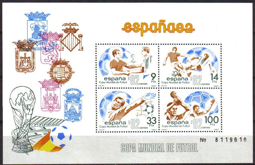 z vendido ESPAÑA 1982 2665 Sellos Nuevos HB Copa Mundial de Futbol ESPAÑA´82 Malaga, Oviedo, Sevilla, Valencia, Valladolid, Vigo y Zaragoza YvertB32 Michel B26 Espana Spain Espagne Spagna Spanje Spanien 
