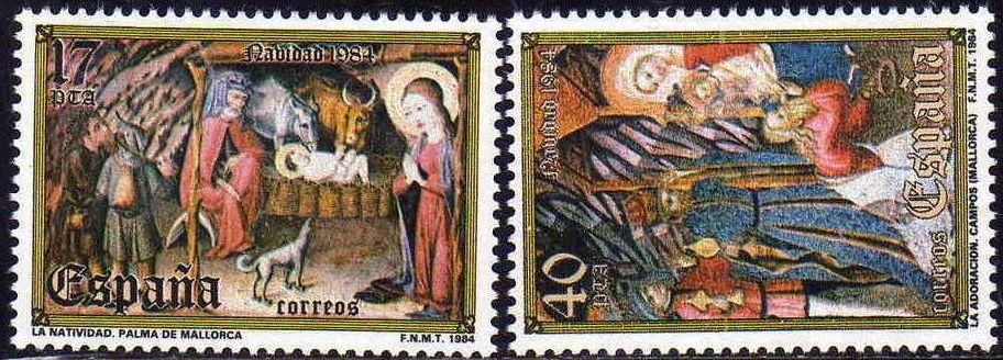 ESPAÑA 1984 2776/7 Sellos Nuevos Navidad Natividad Completa Museo Diocesano Palma Mallorca y Adoracion de los Reyes Magos Iglesia de Campos Yvert2395/6 Scott2395/6 