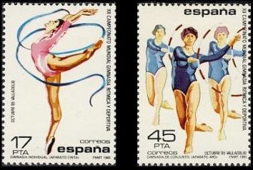 z vendido ESPAÑA 1985 2811/2 Sellos Nuevos XII Campeonato Mundial de Gimnasia Ritmica Ejercicio con Cintas y  con Aros Scott2450/1