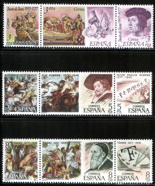 z vendido ESPAÑA 1978 2460/8 Sellos ** Serie Centenarios Juan de Juni, Rubens y Tiziano Vecello Completa
