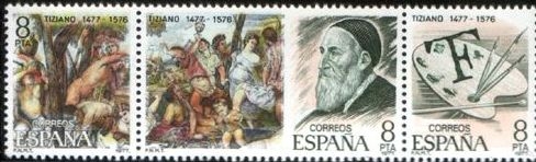 ESPAÑA 1978 2466/8 Sellos Nuevos Serie Centenarios Tiziano Vecelio y la Bacanal Museo del Prado c/charnela Espana Spain Espagne Spagna Spanje Spanien 