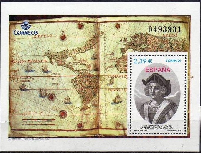 z vendido España 2006 4234 Sello ** HB Cent. Muerte Cristobal Colon Retrato y Reprodución Mapa Mundi Timbre Espagne Spain Spagna