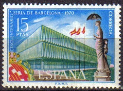z vendido ESPAÑA 1970 1975 Sello Nuevo Cincuentenario de la Feria de Barcelona Palacio del cincuentenario MNH Espana Spain Espagne Spagna Spanje Spanien 