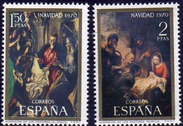 ESPAÑA 1970 2002/3 Sellos Nuevos Navidad. Adoracion de los Pastores El Greco y Murillo Completa MNH Espana Spain Espagne Spagna Spanje Spanien 