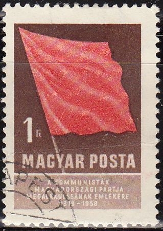 Hungria 1958 Scott 1210 Sello Bandera Roja 1F usado Magyar Posta Ungarn Hungary Hongrie Ungheria Hongarije 