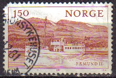 NORUEGA 1981 Scott 0788 Sello Paisaje Barco Faemund II de 1905 en lago Fermund usado Norway Norvège Norge 