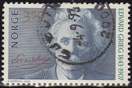 z vendido NORUEGA 1993 Scott 1038 Sello Personajes Edvard Grieg usado Norway Norvège Norge 