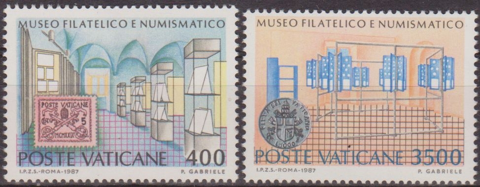VATICANO 1987 793/4 Sellos Inauguración Museo Filatelico y Numismatico MNH 
