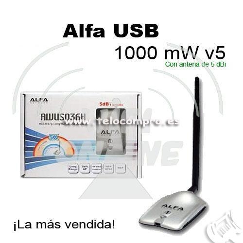 Tarjeta Wifi Alfa Network Usb AWUS036H 1000mW (30dBi) V5 