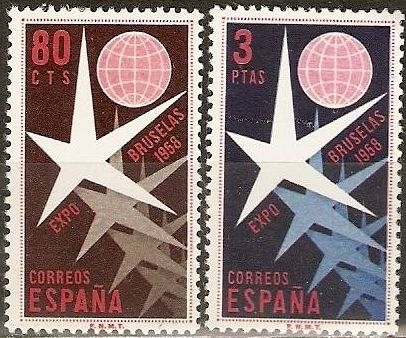 z vendido España 1958 1220/1 Sellos ** Exposición Bruselas Emblema Yv911/2 Timbre Espagne Spain Spagna