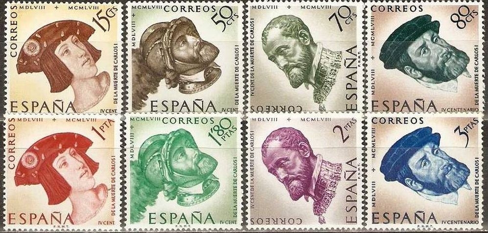 España 1958 1224/31 Sellos ** Cent. Muerte Carlos I Completa Timbre Espagne Spain Spagna