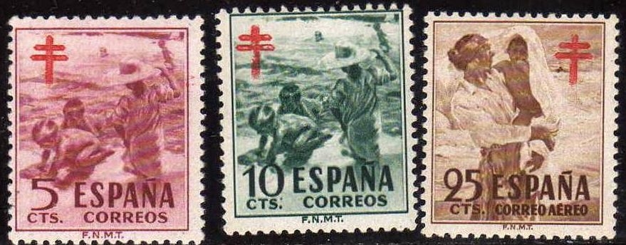 España 1951 1103/5 Sellos ** Pro tuberculosos Sorolla Yvert824 Timbres Espagne Spain Spagna Espana Spanje Spanien 