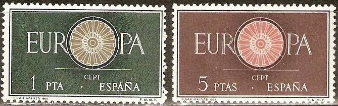 España 1960 1294/5 Sellos ** Europa CEPT Rueda de 19 radios simbolo Timbre Espagne Spain Spagna Espana Spanje Spanien 