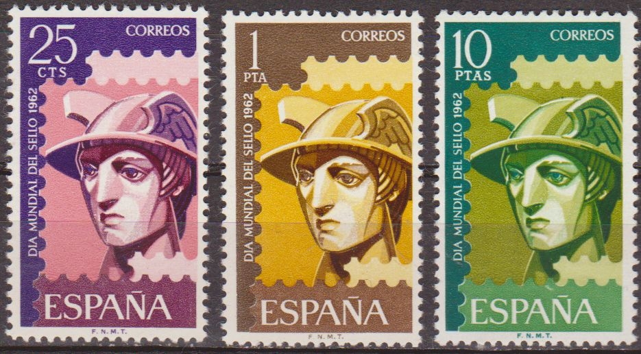 z vendido España 1962 1431/3 Sellos ** Día Mundial del Sello Mercurio Completa Timbres Espagne Spain Spagna Espana Spanje Spanien 
