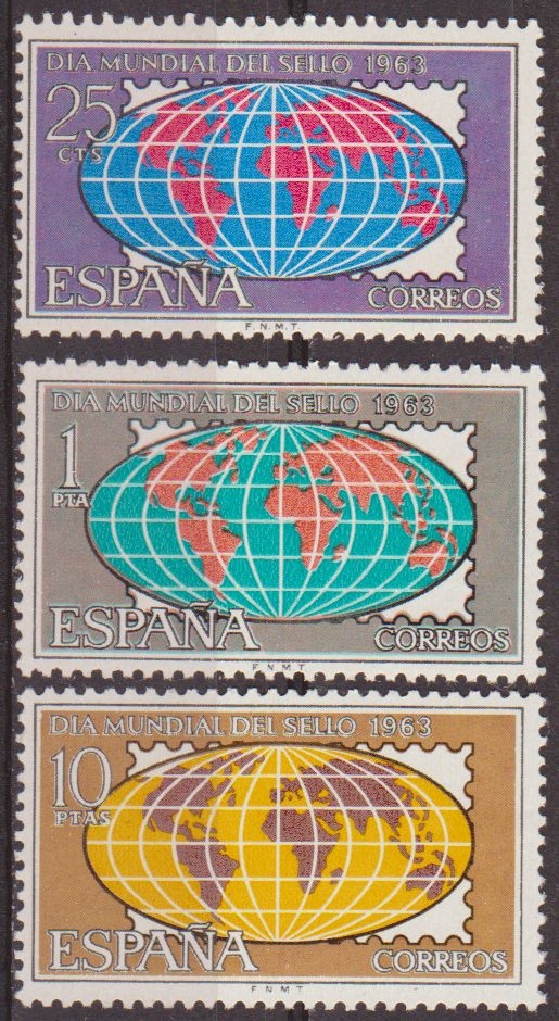 España 1963 1509/11 Sellos ** Dia Mundial del Sello Mapa Mundo Timbre Espagne Spain Spagna Espana Spanje Spanien 