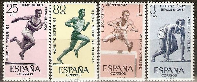 z vendido España 1962 1450/3 Sellos ** Juegos Iberoamericanos Disco, Carrera Pedestre,Carrera Vallas y Salida Timbres Espagne Spain Spagna Espana Spanje Spanien 