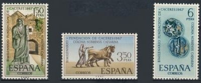 España 1967 1827/9 Sellos * Fundacion de Caceres Arco de Cristo y Denario c/charnela Timbre Espagne Spain Spagna Espana Spanje Spanien 