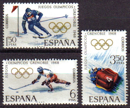 España 1968 1851/3 Sellos ** Juegos Olimpicos Invierno Grenoble (Francia) Leve señal del charnela Timbre Espagne Spain Spagna Espana Spanje Spanien 