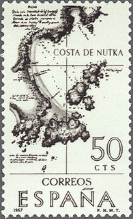 España 1967 1820 Sello * VIII Forjadores de América Costa de Nutka c/señal charnela Timbre Espagne Spain Spagna Espana Spanje Spanien 