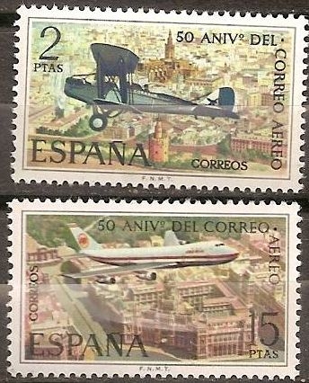 z vendido España 1971 2059/60 Sellos ** L Aniversario Correo Aereo Completa Aviones de Havilland DH-9 y Boeing 747 Timbre Espagne Spain Spagna Espana Spanje Spanien 