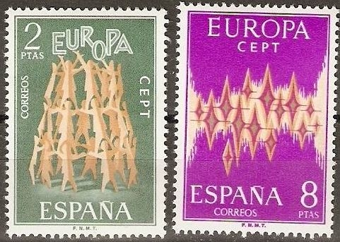 España 1972 2090/1 Sellos * Serie Europa CEPT Alegorias completa c/señal oxido Timbre Espagne Spain Spagna Espana Spanje Spanien 