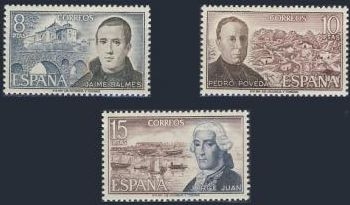 España 1974 2180/2 Sellos ** Personajes Españoles Jaime Balmes, Padre Pedro Poveday Jorge Juan Timbre Espagne