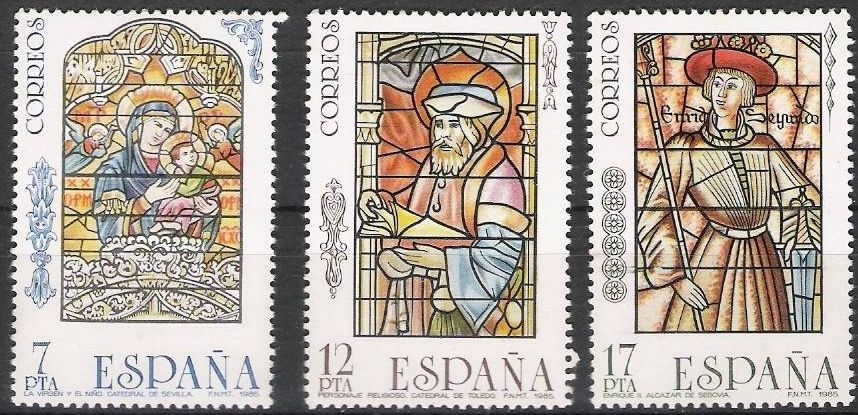 z vendido España 1985 2815/7 Sellos ** Vidrieras Artisticas Catedrales de Sevilla, Toledo y Alcazar de Segovia Timbre Espagne Spain Spagna
