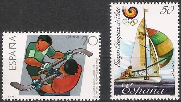 z vendido España 1988 2957/8 Sellos ** Deportes Juegos Olimpicos de Seul Hockey Patines y Vela Michel2839/40 Scott2566/7 Barco Velero Timbre Espagne Spain Spagna