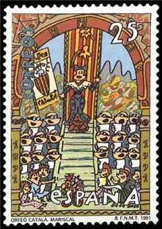 z vendido España 1991 3126 Sello ** Centenario Orfeón Catalán Mosaico Palacio de la Música de Barcelona Michel3000 Scott2655 Timbre Espagne Spain Spagna