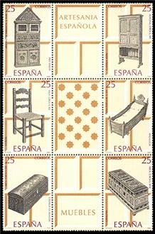 z vendido España 1991 3127/32 Sellos ** Artesanía Española. Muebles trabajos realizados en Pais Vasco, Murcia, Castilla la Mancha, Castilla y León, Andalucia y Cataluña Michel3001/6 Scott2666 Timbre Espagne Spain Spagna