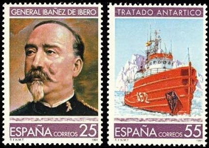 España 1991 3150/1 Sellos ** Ciencia y Técnica. General Carlos Ibañez e Ibañez de Ibero. Tratado Antártico Buque A-52 Las Palmas Timbre Espagne Spain Spagna