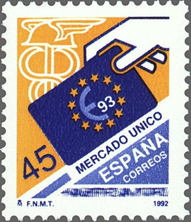 z vendido España 1992 3226 Sello ** Mercado Único Europeo Caduceo de Mercurio y 12 Estrellas de la Comunidad Europea Michel3087 Scott2687 Timbre Espagne Spain Spagna