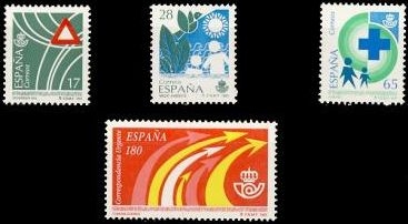 España 1993 3237/40 Sellos ** Servicios Públicos Seguridad Vial, Medio Ambiente, Sanidad y Comunicaciones Timbre Espagne Spain Spagna