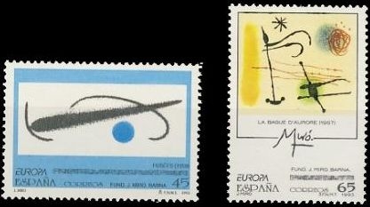 z vendido España 1993 3250/1 Sellos ** Europa Obras de Joan Miró Fusees y La Bague d'Aurore Michel3109/10 Scott2705/6 Timbre Espagne Spain Spagna