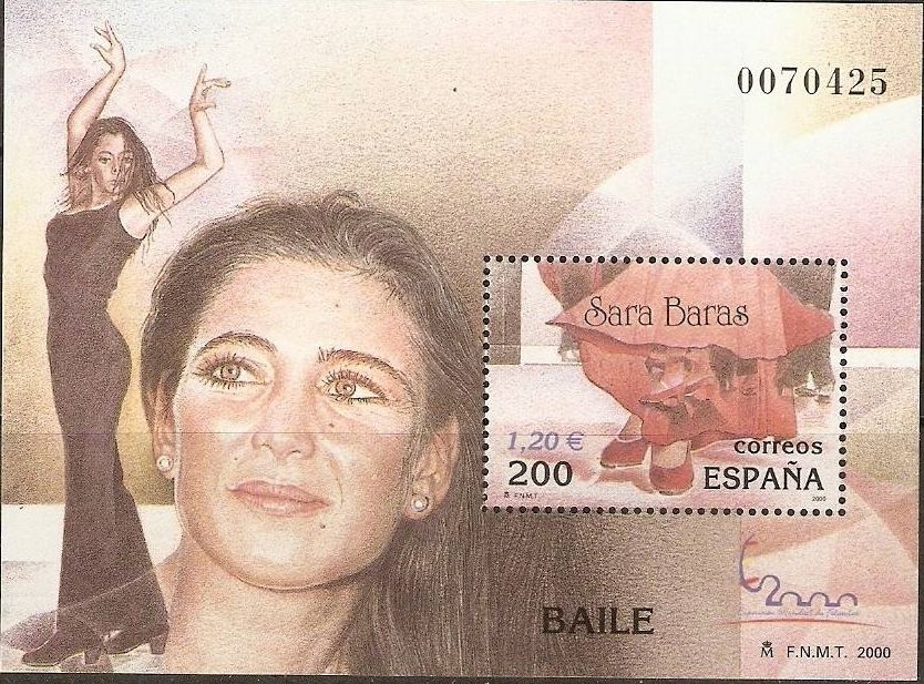 z vendido España 2000 3763 Sello HB ** Exposicion Mundial Filatelia España'2000 Personajes Danza Sara Baras Timbre Espagne Spain Spagna