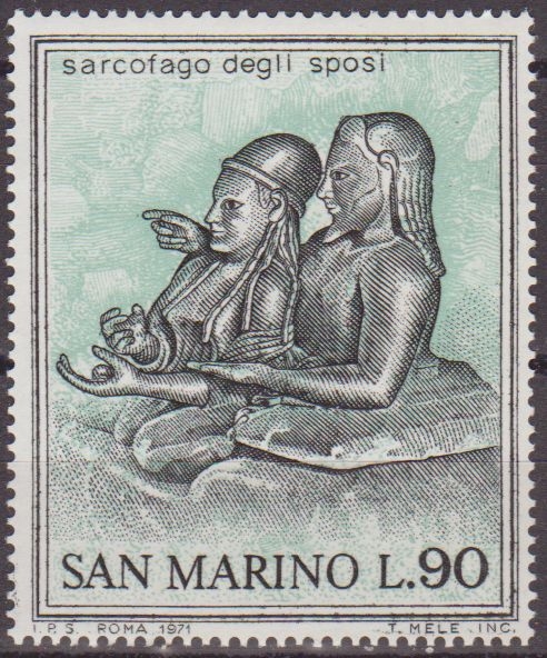 San Marino 1971 Scott 756 Sello ** Arte Etrusco Sarcofago de los Esposos 90L Saint Marin 