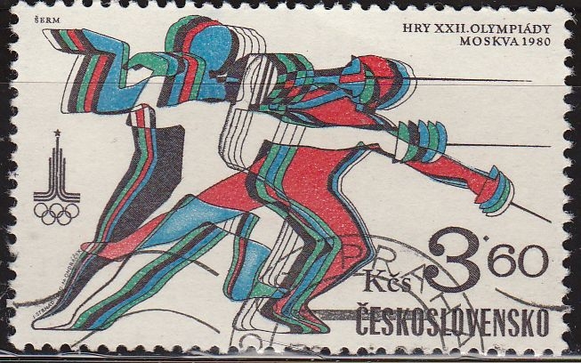 Checoslovaquia 1980 Scott 2296 Sello * Juegos Olimpicos Esgrima Matasello de favor Preobliterado Michel2550 Ceskolovensko Czechoslovakia Tchecoslovaquie