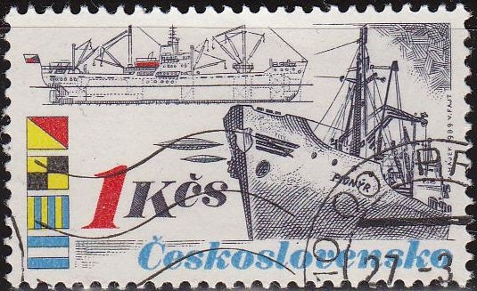 Checoslovaquia 1989 Scott 2737 Sello * Barcos Pyonyr y Banderas Matasello de favor Preobliterado Ceskolovensko Czechoslovakia Tchecoslovaquie