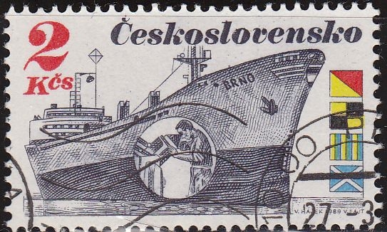 Checoslovaquia 1989 Scott 2738 Sello * Barcos Republika Brno y Banderas Matasello de favor Preobliterado Ceskolovensko Czechoslovakia Tchecoslovaquie