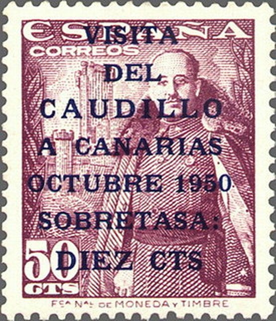 z vendido España 1951 1088 Sello * Visita del Caudillo a Canarias Habilitado con leve traza de charnela Timbre Espagne Spain Spagna Espana Espanha Spanje Spanien Spanie Stamps Briefmarke Francobolli Timbre Postal Postzegel Selo Postal