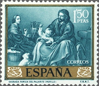 ESPAÑA 1960 1276 Sello * Bartolome Esteban Murillo Sagrada Familia del Pajarito 1,50pts c/trazas oxido Espana Spain Espagne Spagna Spanje Spanien